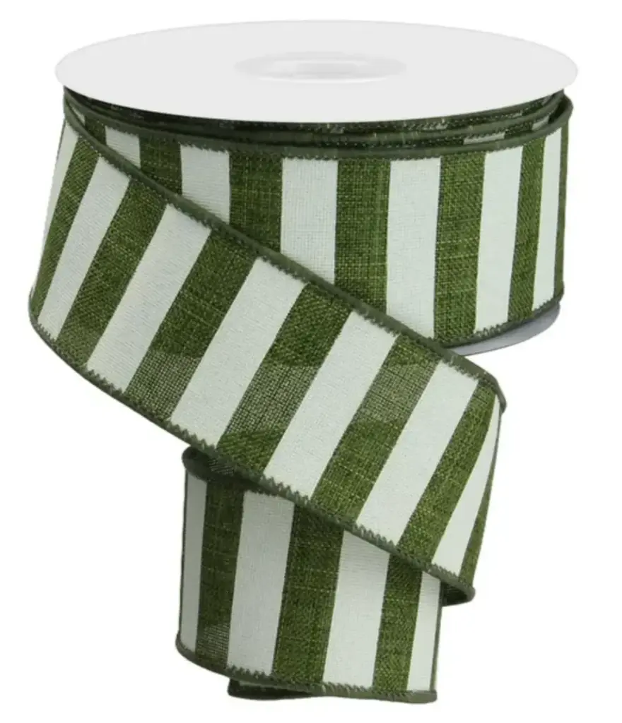 Listón Rayas - Verde Musgo y Crema con Orilla de Alambre
