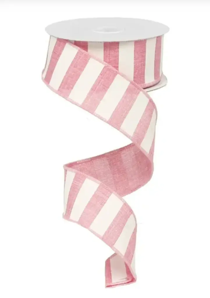 Listón Rayas - Rosa y Blanco con Orilla de Alambre