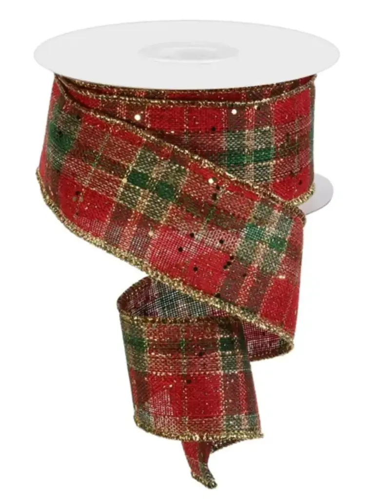 Listón de Cuadros Escoces Navideño - Verde y Rojo Escarchado