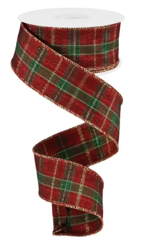 Listón de Cuadros Escoces Navideño - Verde, Rojo y Dorado