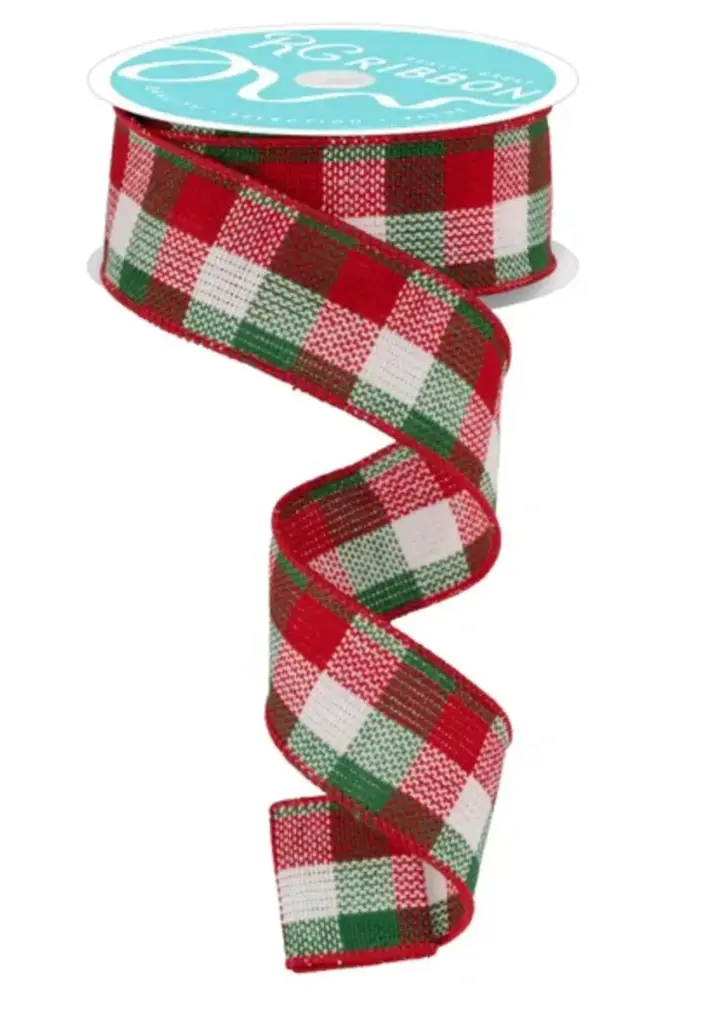 Listón de Cuadros Navideño - Verde, Rojo y Dorado