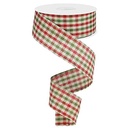 Listón de Cuadros Gingham - Verde Musgo, Ivory y Rojo