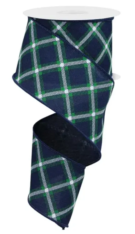 Listón de Cuadros y Rombos - Azul Marino y Verde