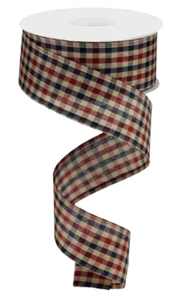 Listón de Cuadros Gingham - Azul Marino, Vino y Beige