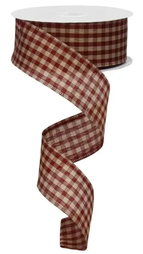 Listón de Cuadros Gingham - Vino y Beige