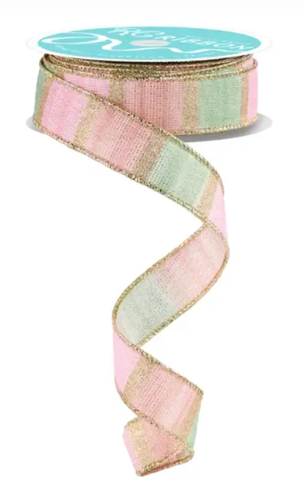Listón Rayas - Acuarela Rosa y Menta con Orilla de Alambre