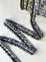 Pasamanería Azul Marino y Dorado con Fleco Lateral Azul y Blanco