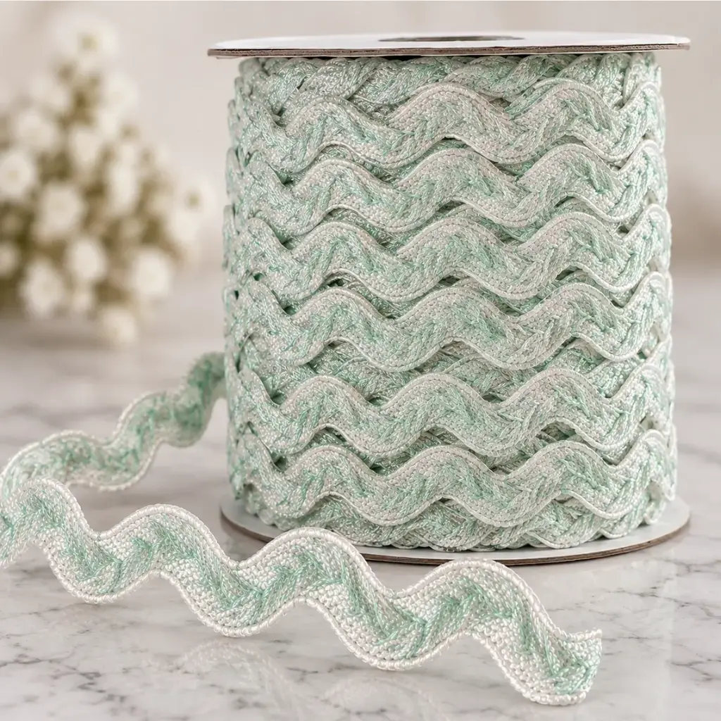 Espiguilla Bordada Ric Rac 1.5 cm - Blanco y Menta 