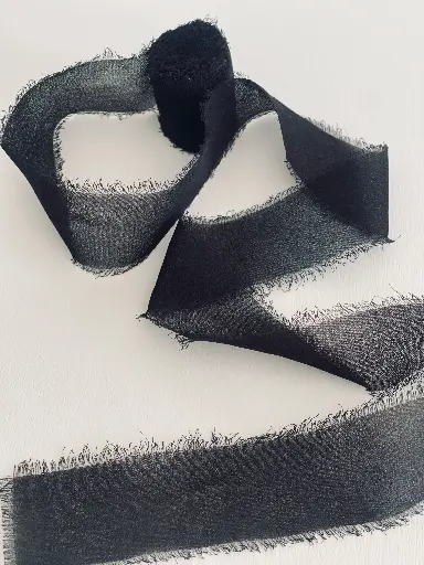 [1716] Listón Chiffon Deshilachado - Negro 