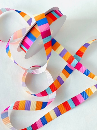 [5081] Listón Popotillo Estampado - Lineas Arcoiris