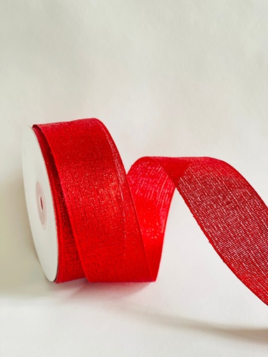 [1219] Listón Metálico Orilla De Alambre - Rojo