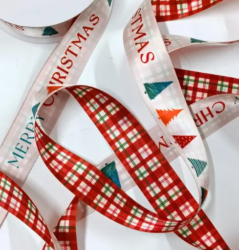 [3111] Listón Navideño - Gingham Blanco