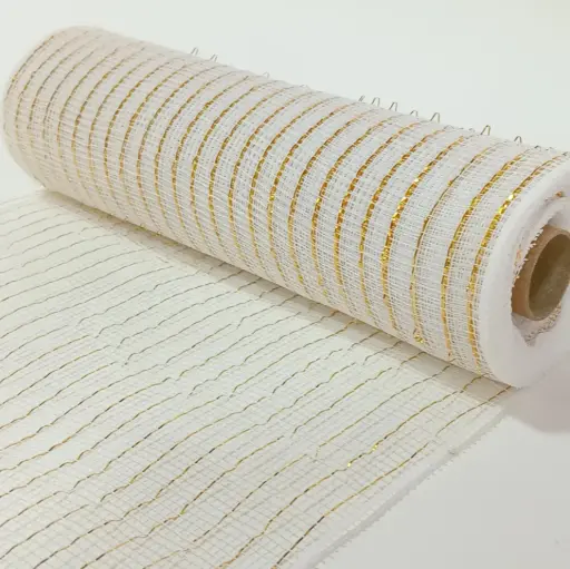 [3070] Malla Pino - Gold & White (26 cm x 9.14 metros de largo)