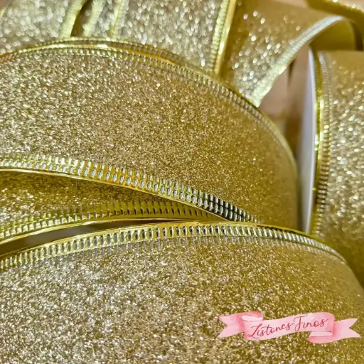 [liston brillantina] Listón Navideño - Glitter Oro/Plata/Rojo (1 1/2" (3.8 cm) x 10 yardas (9.14 mts))