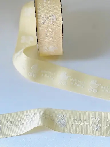 [1257] Listón Popotillo Estampado - Baby Ivory