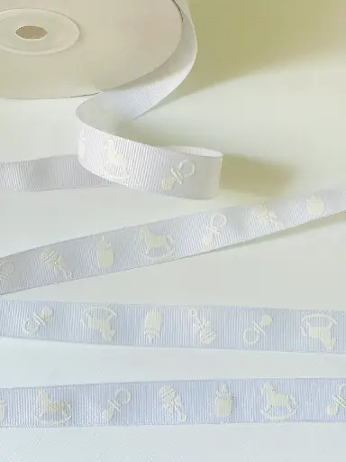 [1254] Listón Popotillo Estampado - Baby Blanco