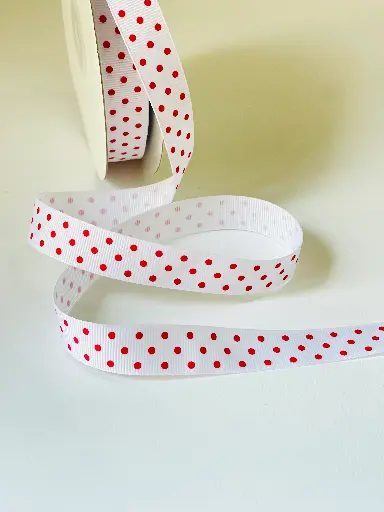 [1237] Listón Popotillo Estampado - Polka Dots Rojo