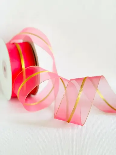 [NW101115] Organza Fina - Rosa Filo Dorado