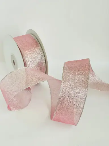 [1228] Organza Alambre - Rosa & Plata