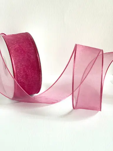 [1116] Organza Alambre Orilla Canamo - Rosa Vino