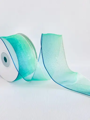 [1223] Listón de Organza Alambre - Glitter Aqua