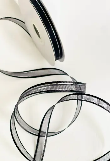 Organza Satín filo Metálico - Negro 