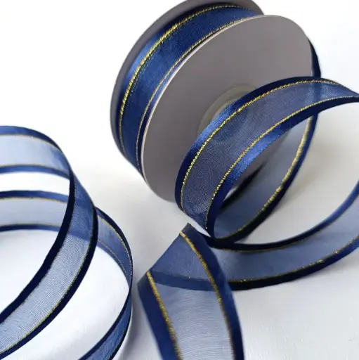 Organza Satín filo Metálico - Azul Marino