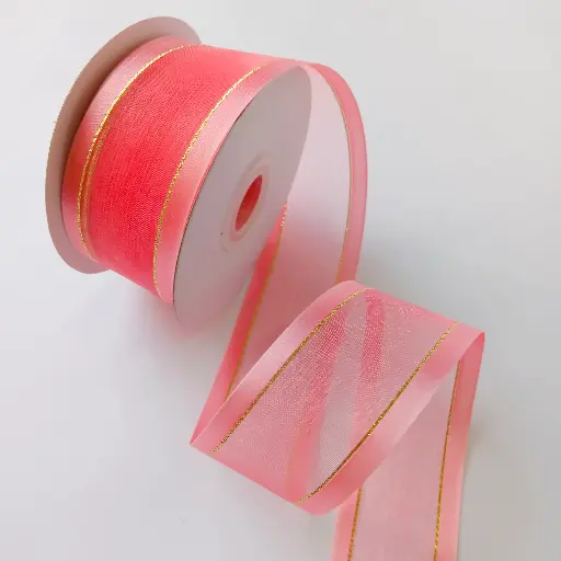 Organza Satín filo Metálico - Coral