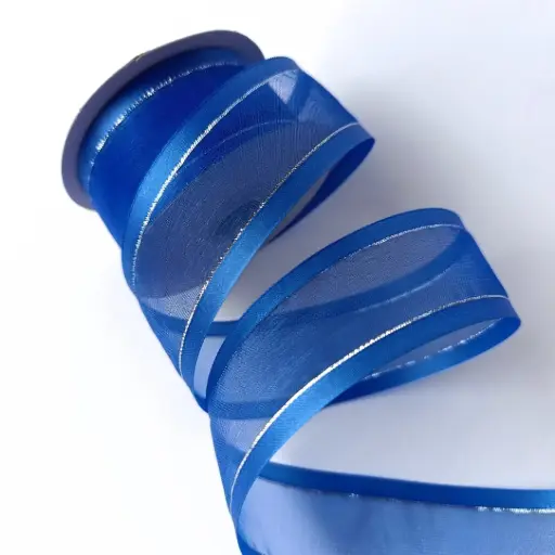 Organza Satín filo Metálico - Azul Rey