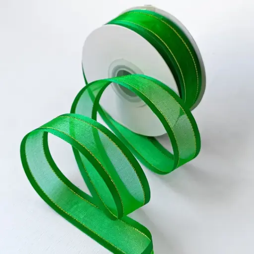 Organza Satín filo Metálico - Verde Esmeralda