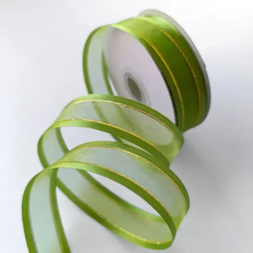 Organza Satín filo Metálico - Verde Manzana