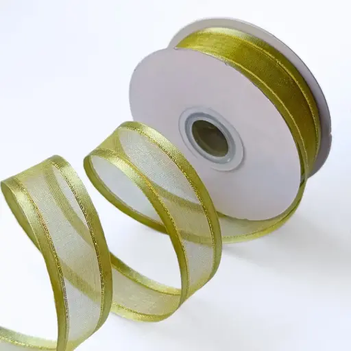 Organza Satín filo Metálico - Verde Olivo