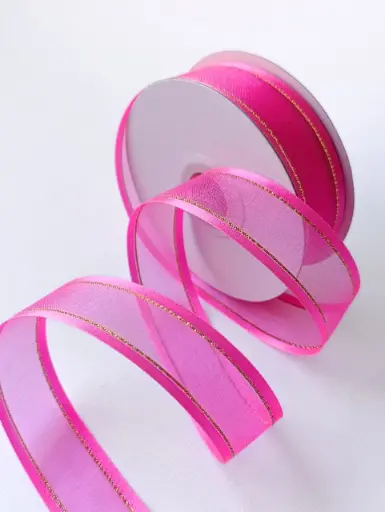 Organza Satín filo Metálico - Shocking Pink