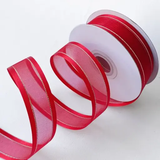 Organza Satín filo Metálico - Rojo