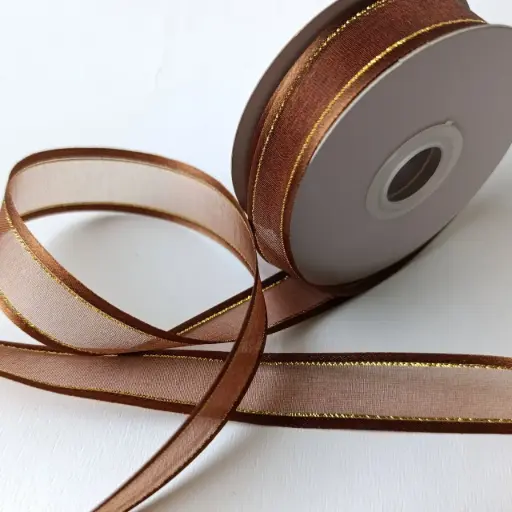 Organza Satín filo Metálico - Café