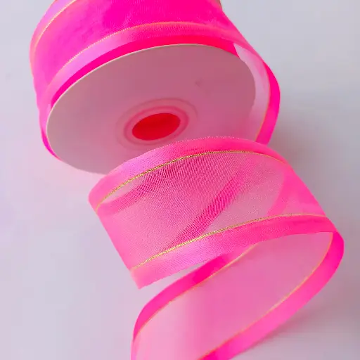 Organza Satín filo Metálico - Hot Pink