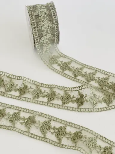 [4401] Listón Encaje Hollow - Verde Olivo