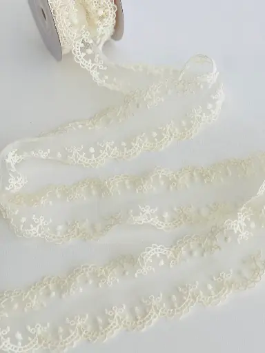 [4403] Listón Encaje Hollow - Polka Ivory