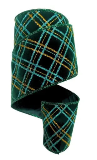 [3627] Listón Navideño - Cuadros Glitter