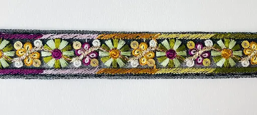 [TH'MK'L6554'NE] MH - Tul Bordado Flores 7/8" - Negro