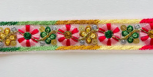 [TH'MK'L6554'RO] MH - Tul Bordado Flores 7/8" - Rosa