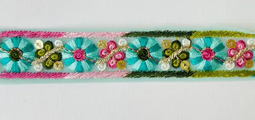 [TH'MK'L6554'AQ] MH - Tul Bordado Flores 7/8" - Aqua