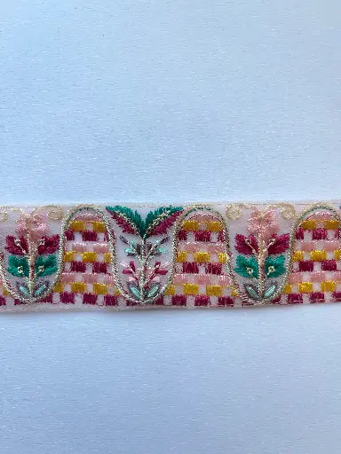 [TH'DE'3087'RO] MH - Tira Bordada Tulipan 3.8 cm - Rosa