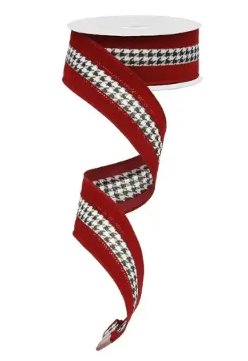 [RG8616] Listón Navideño - Houndstooth Red Velvet