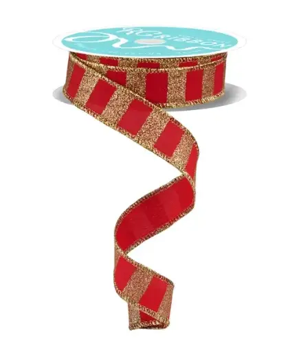 [RGF796636] Listón Navideño - Glitter Líneas Rojo