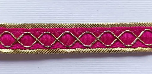 [TH'N'1'FUCSIA] MH - Tira Hindú 3/8" - Oro y Fucsia.