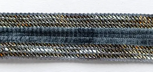 [5557] MH - Tira Hindú 3 cm - Terciopelo Azul Grisáceo.