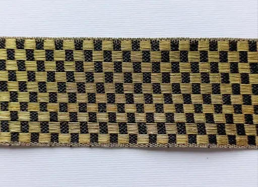 [5177] MH - Tira Decorativa 3.8cm - Chess Oro y Negro.