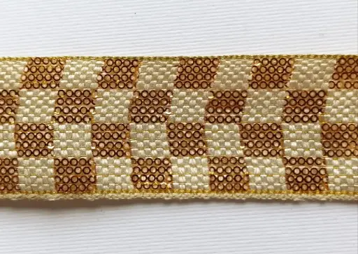 [TL'GH'3035'OB] MH - Tira Decorativa 3.8cm - Chess Oro y Beige.