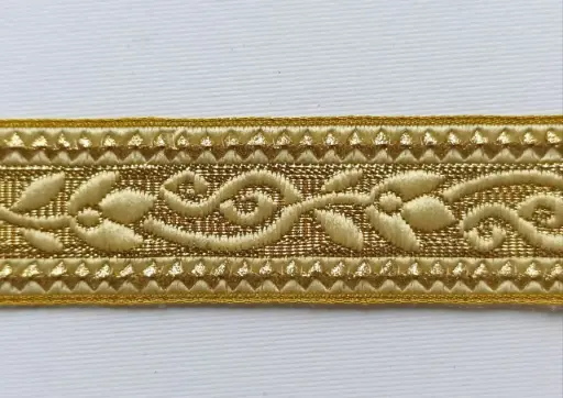 [TL'GL'049'OB] MH - Tira Decorativa Flores 3cm - Oro y Beige.